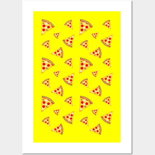 Cool and fun pizza slices pattern foodie neon bright yellow Posters and Art